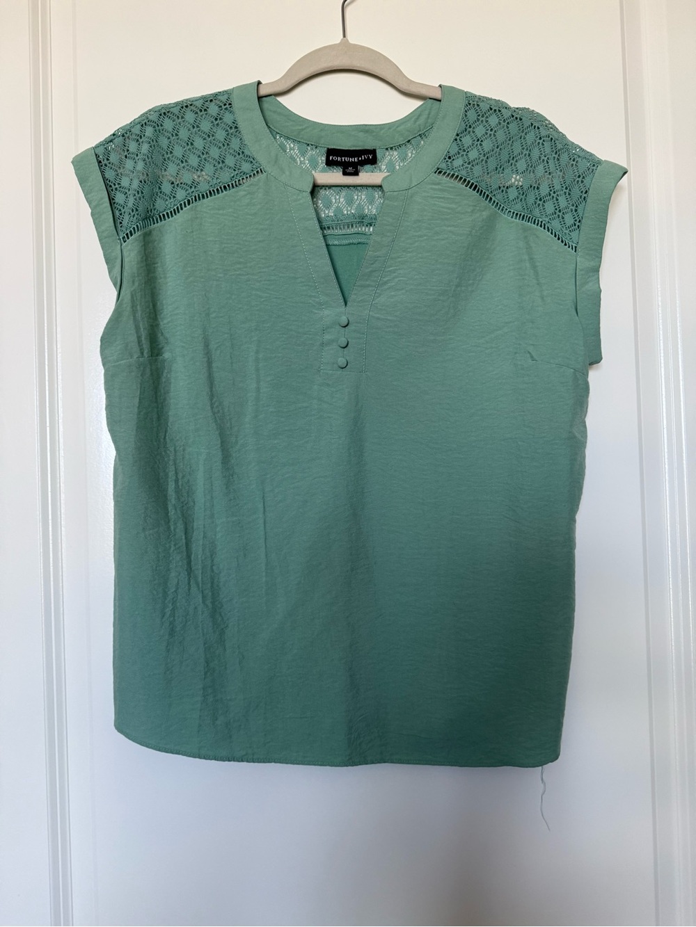 Fortune+Ivy Mint Green Lace-Yoke Cap Sleeve Top